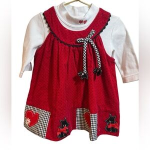 Rare Editions Girls Red Corduroy Jumper Dress & White Top Set 12M | Valentine Sc